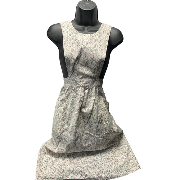 Handmade Floral Apron with Cross-Back Straps & Front Pockets 26"x24" - Picture 1 of 7